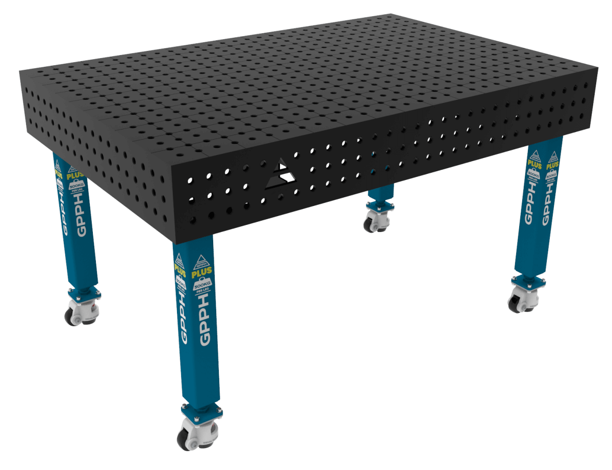 Stół Spawalniczy PLUS Siatka - 50x50mm, System - Φ16, Rozmiar - 1500x1000mm, Nogi - Na kołach