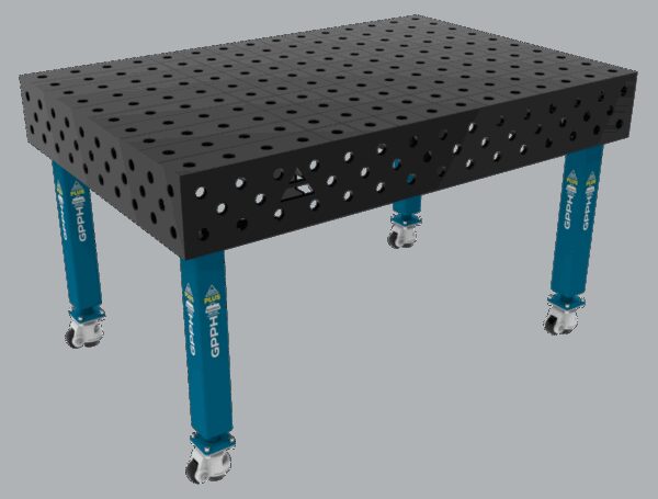 Stół Spawalniczy PLUS Siatka - 100x100mm, System - Φ28, Rozmiar - 1500x1000mm, Nogi - Na kołach