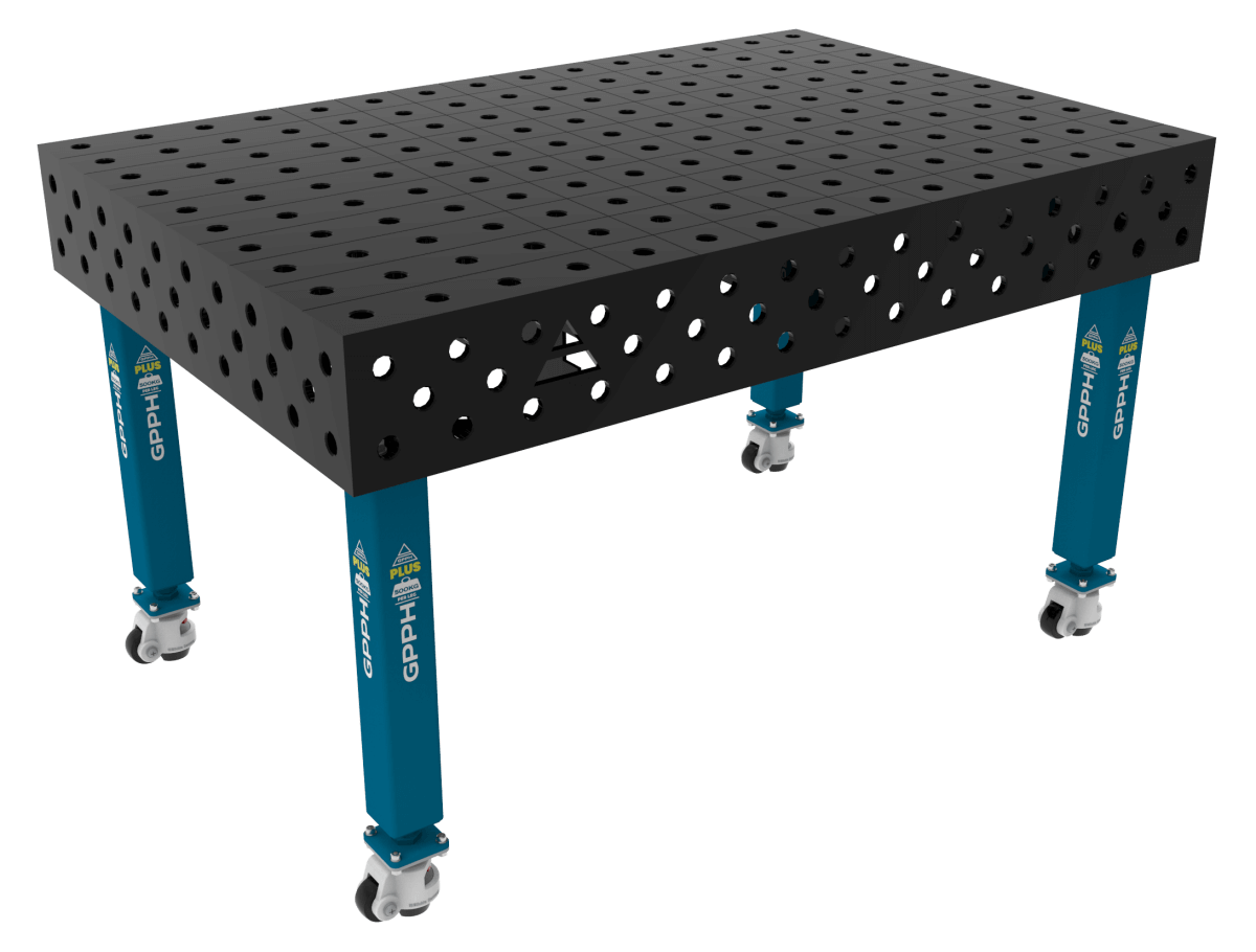 Stół Spawalniczy PLUS Siatka - 100x100mm, System - Φ28, Rozmiar - 1500x1000mm, Nogi - Na kołach