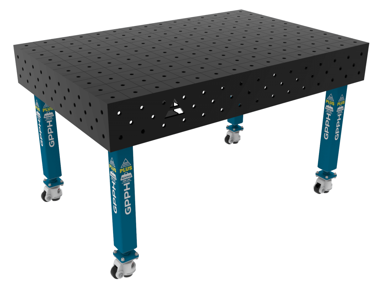 Stół Spawalniczy PLUS Siatka - 100x100mm, System - Φ16, Rozmiar - 1500x1000mm, Nogi - Na kołach
