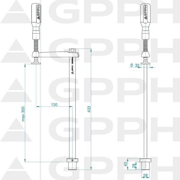 Zacisk mocujący GPPH fi16 mm - rysunek techniczny