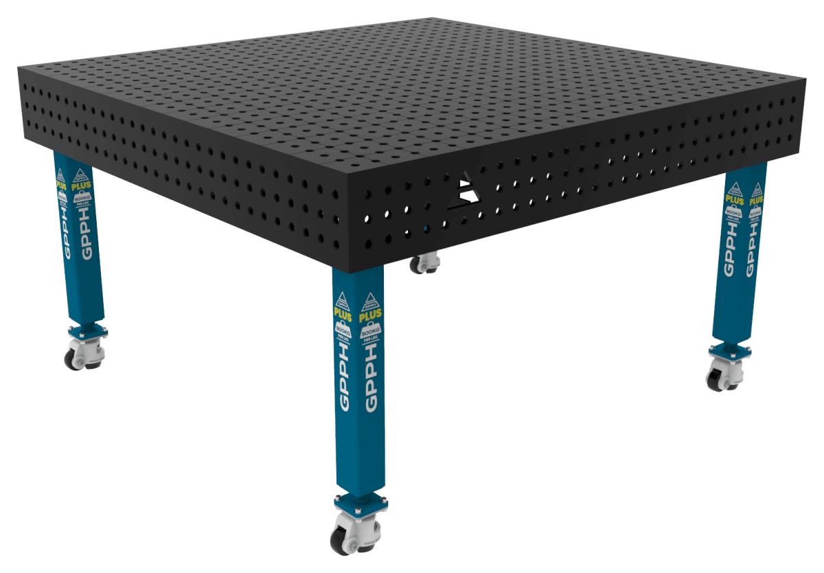 Stół Spawalniczy PLUS Siatka - 50x50mm, System - Φ16, Rozmiar - 1500x1480mm, Nogi - Na kołach
