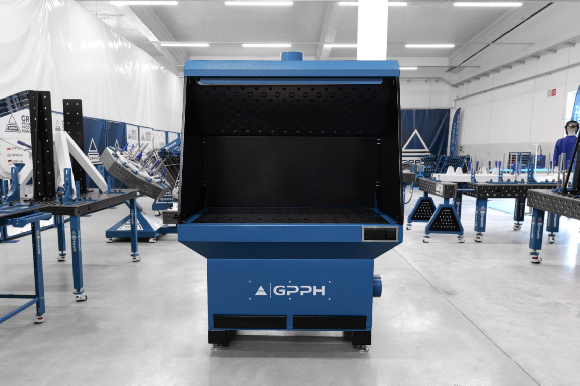 GPPH Stanowisko Szlifiersko-Spawalnicze Podstawa z odciągiem górnym 1270x770 mm fi28 mm siatka 100x100 mm