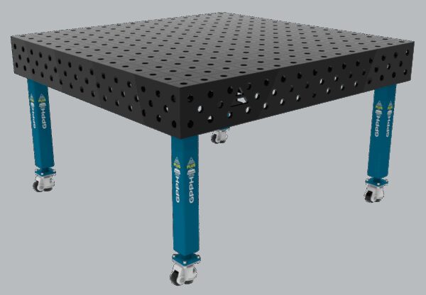 Stół Spawalniczy PLUS Siatka - 100x100mm, System - Φ28, Rozmiar - 1500x1480mm, Nogi - Na kołach