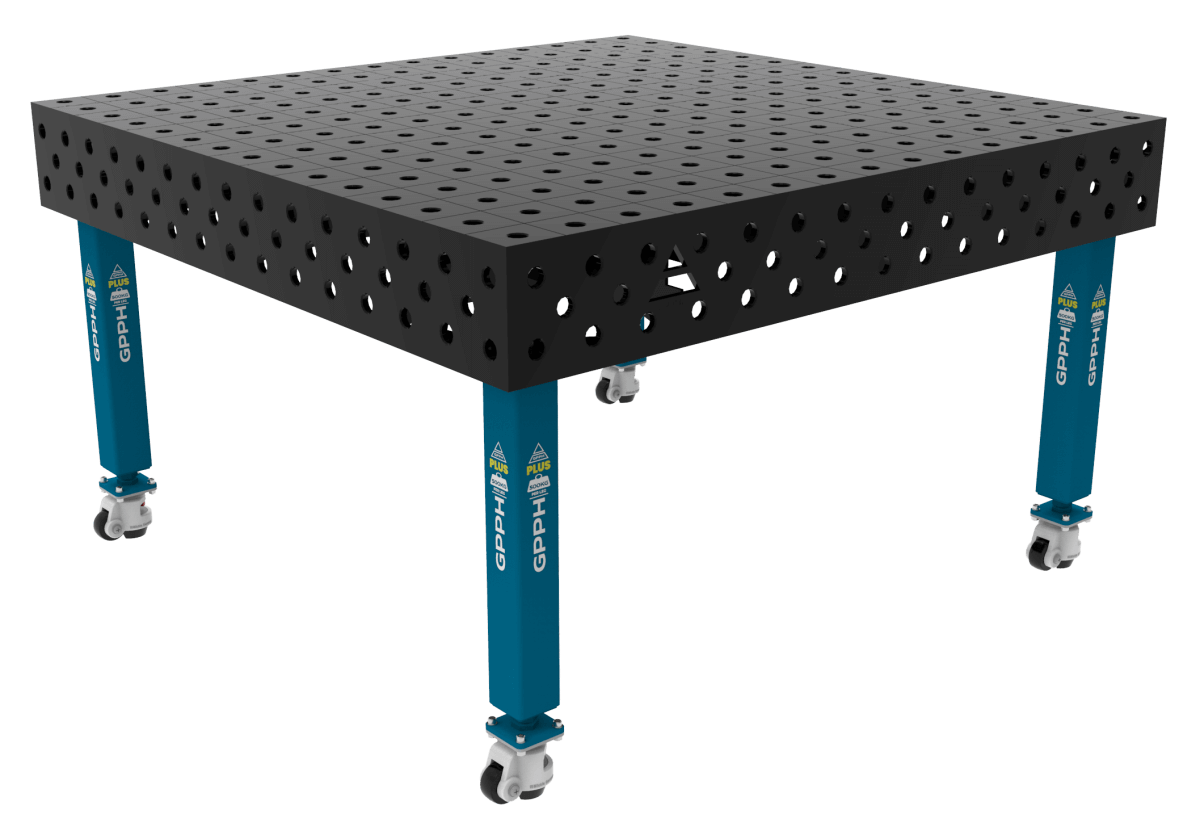 Stół Spawalniczy PLUS Siatka - 100x100mm, System - Φ28, Rozmiar - 1500x1480mm, Nogi - Na kołach