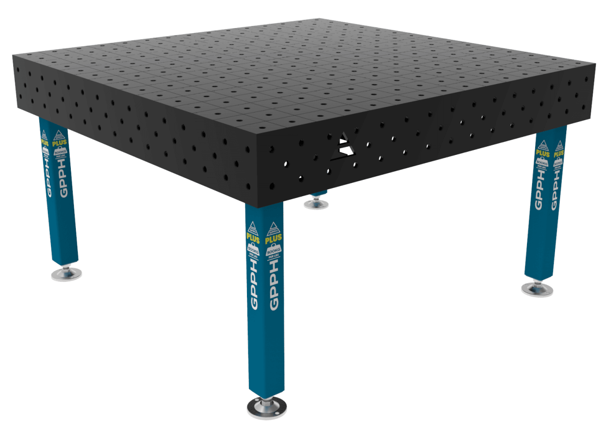 Stół Spawalniczy PLUS Siatka - 100x100mm, System - Φ16, Rozmiar - 1500x1480mm, Nogi - Na stopach