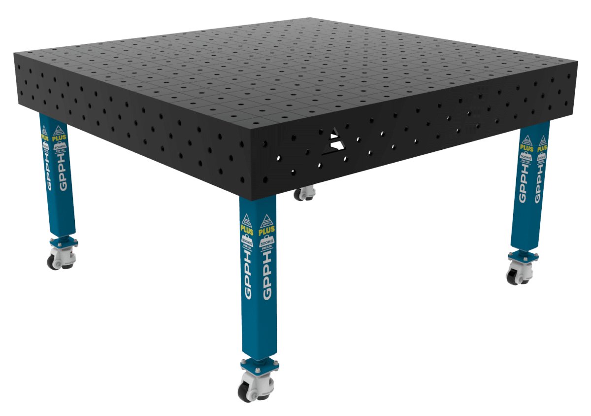 Stół Spawalniczy PLUS Siatka - 100x100mm, System - Φ16, Rozmiar - 1500x1480mm, Nogi - Na kołach