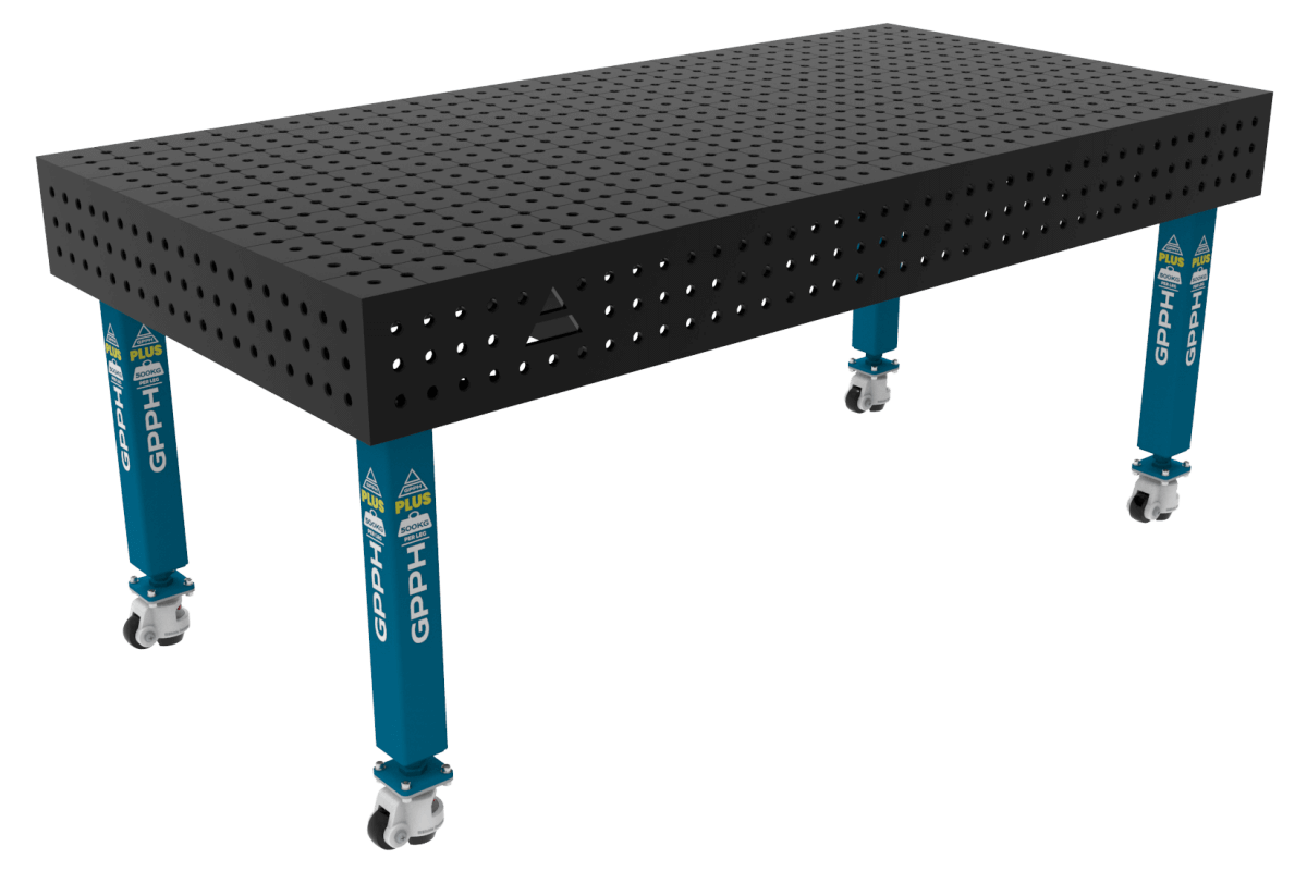 Stół Spawalniczy PLUS Siatka - 50x50mm, System - Φ16, Rozmiar - 2000x1000mm, Nogi - Na kołach