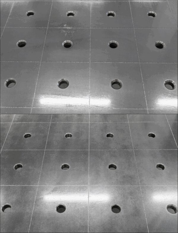 Stół Spawalniczy PLUS 1500x1480 mm – System otworów φ16, siatka 100x100 mm