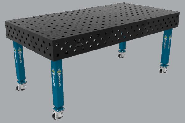 Stół Spawalniczy PLUS Siatka - 100x100mm, System - Φ28, Rozmiar - 2000x1000mm, Nogi - Na kołach