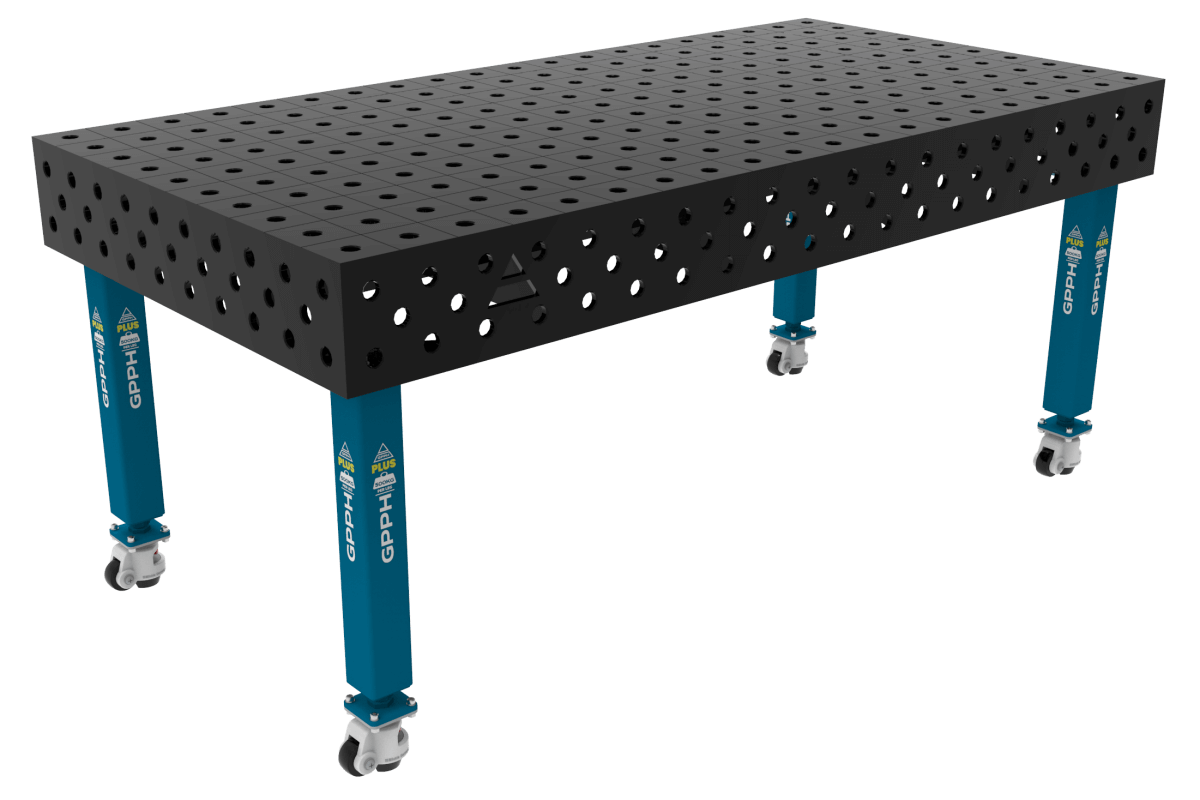 Stół Spawalniczy PLUS Siatka - 100x100mm, System - Φ28, Rozmiar - 2000x1000mm, Nogi - Na kołach