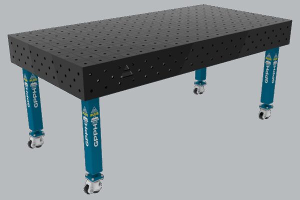 Stół Spawalniczy PLUS Siatka - 100x100mm, System - Φ16, Rozmiar - 2000x1000mm, Nogi - Na kołach