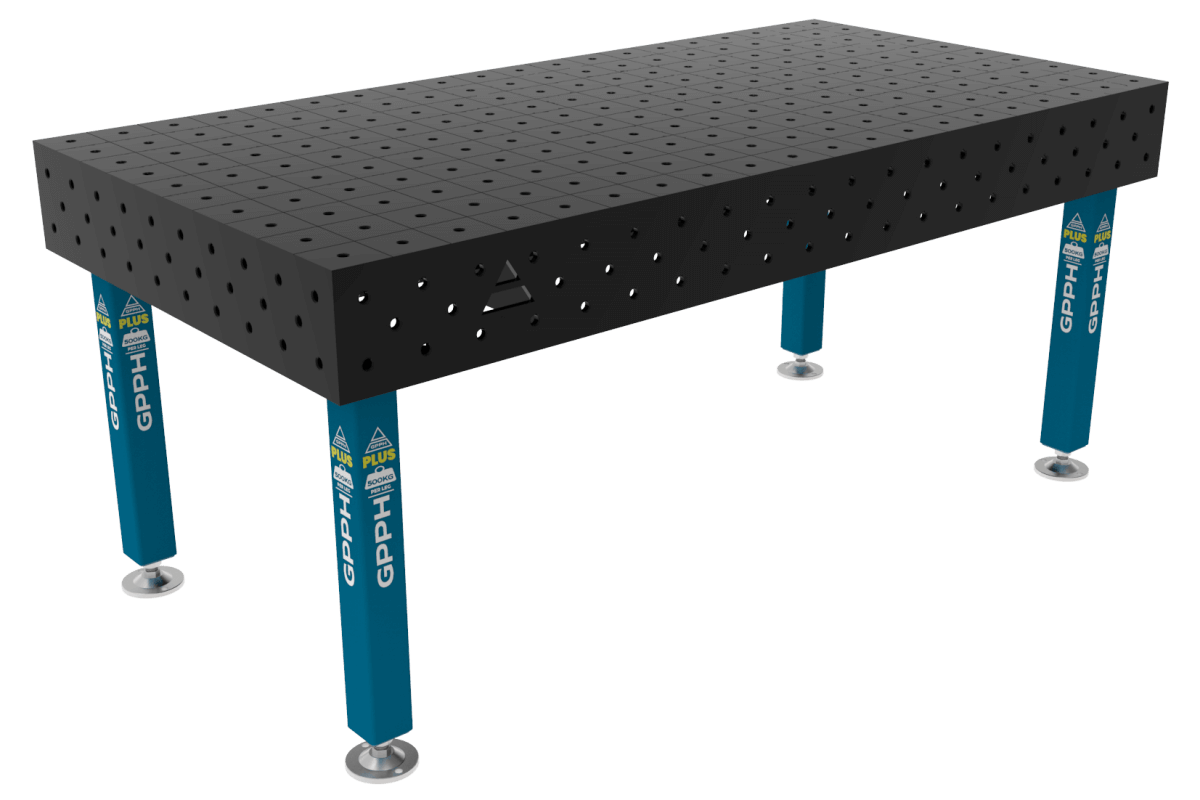 Stół Spawalniczy PLUS Siatka - 100x100mm, System - Φ16, Rozmiar - 2000x1000mm, Nogi - Na stopach