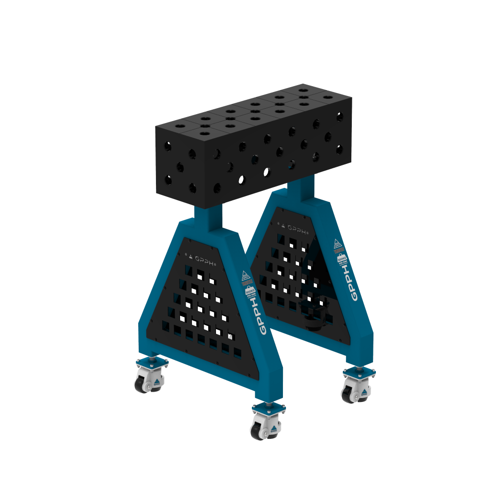 Podpora spawalnicza TRESTLE PLUS 600x200x200 mm - system fi 28 - Siatka DIAGONALNA - Na kołach