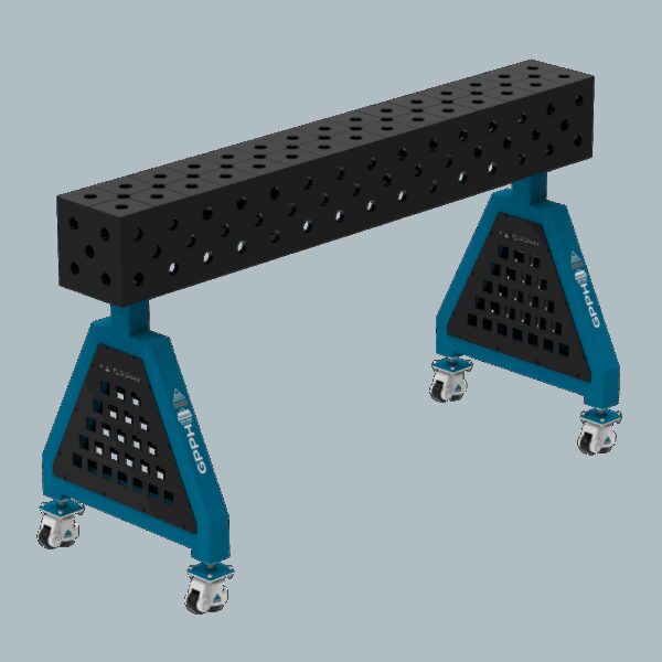 Podpora spawalnicza TRESTLE PLUS 1500x200x200 mm - system fi 28 - Siatka DIAGONALNA - Na kołach