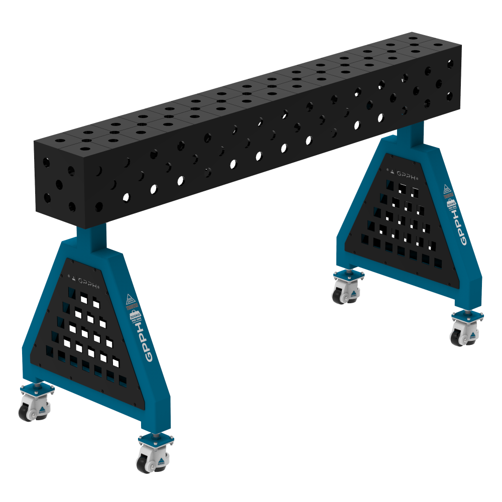 Podpora spawalnicza TRESTLE ECO 1500x200x200 mm - system fi 28 - Siatka DIAGONALNA - Na kołach
