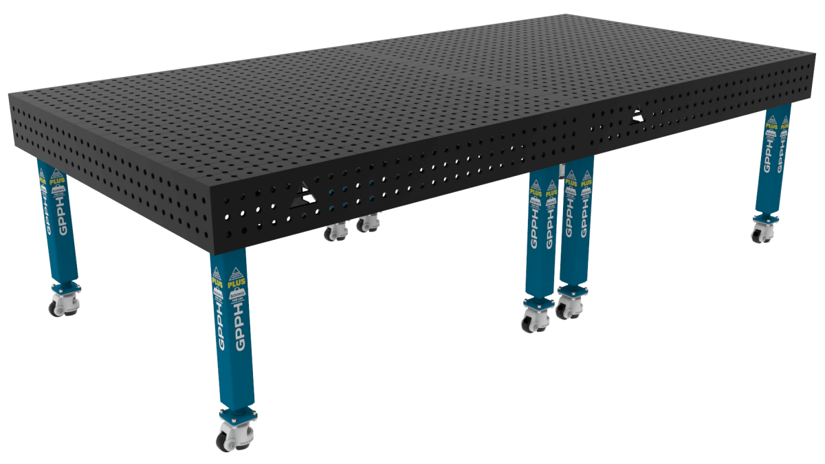Stół Spawalniczy PLUS Siatka - 50x50mm, System - Φ16, Rozmiar - 3000x1480mm, Nogi - Na kołach