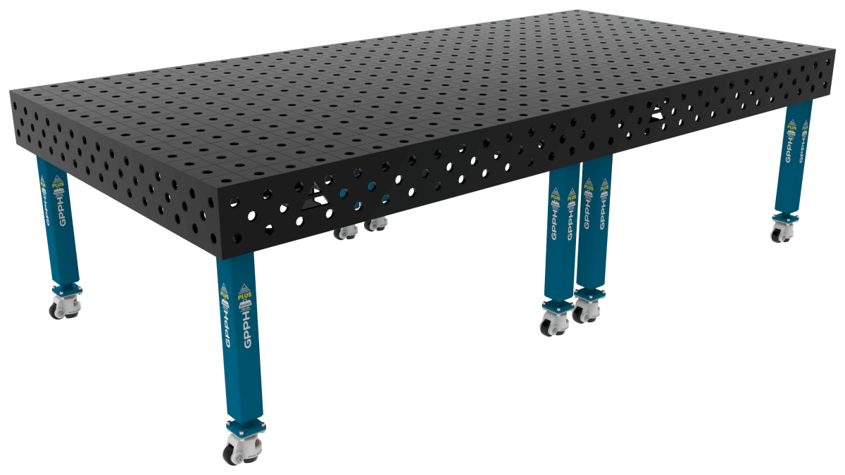 Stół Spawalniczy PLUS Siatka - 100x100mm, System - Φ28, Rozmiar - 3000x1480mm, Nogi - Na kołach