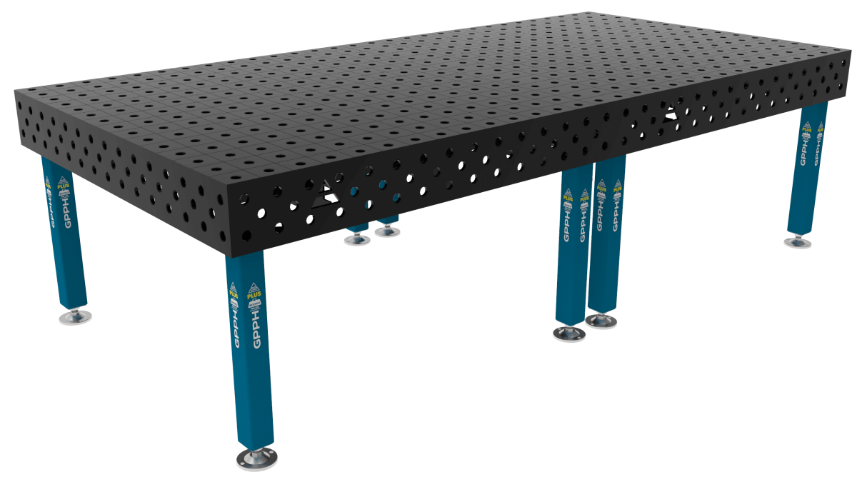 Stół Spawalniczy PLUS Siatka - 100x100mm, System - Φ28, Rozmiar - 3000x1480mm, Nogi - Na stopach