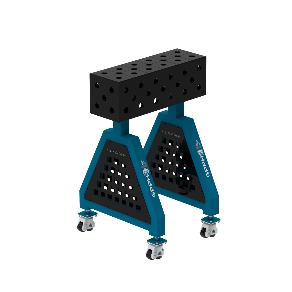Podpora spawalnicza TRESTLE PRO 600x200x200 mm - system fi 28 - Siatka DIAGONALNA - Na kołach
