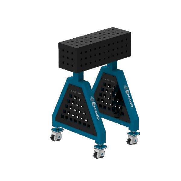 Podpora spawalnicza TRESTLE PRO 600x200x200 mm - system fi 16 - Siatka 50x50 mm - Na kołach