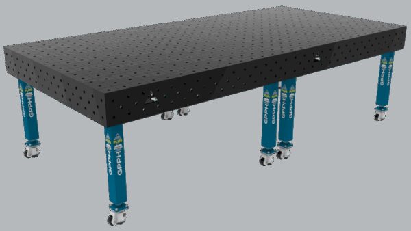 Stół Spawalniczy PLUS Siatka - 100x100mm, System - Φ16, Rozmiar - 3000x1480mm, Nogi - Na kołach