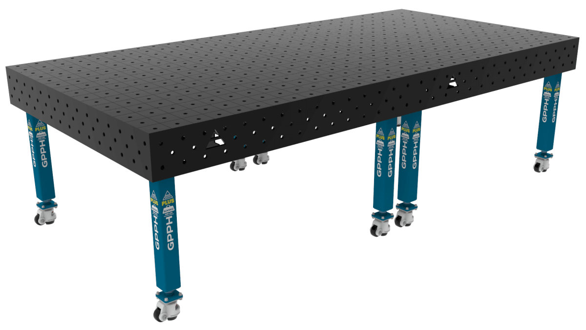 Stół Spawalniczy PLUS Siatka - 100x100mm, System - Φ16, Rozmiar - 3000x1480mm, Nogi - Na kołach