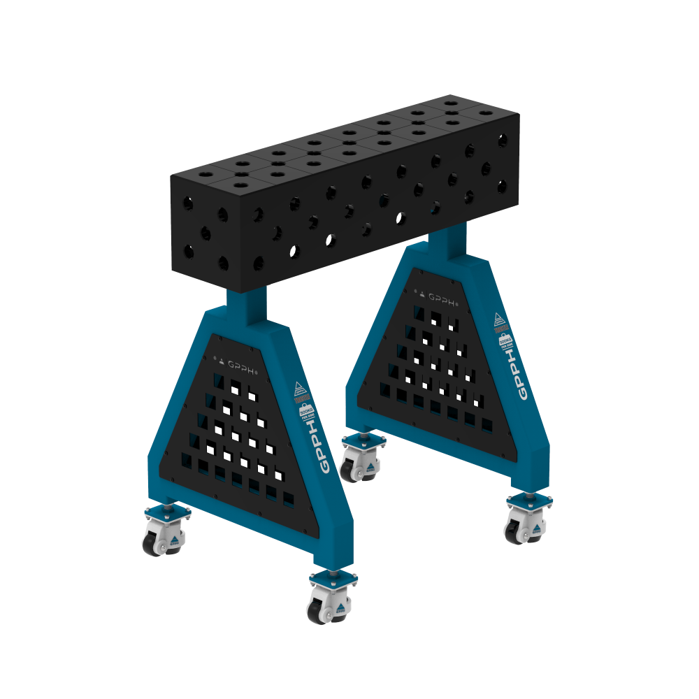 Podpora spawalnicza TRESTLE PRO 800x200x200 mm - system fi 28 - Siatka DIAGONALNA - Na kołach