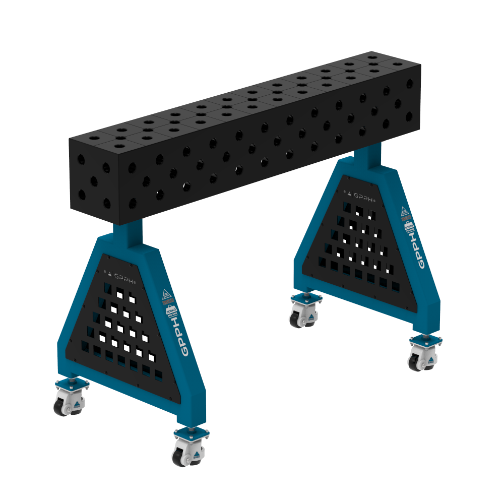 Podpora spawalnicza TRESTLE EXPERT 1200x200x200 mm - system fi 28 - Siatka DIAGONALNA - Na kołach
