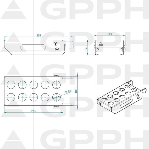 Mobilna półka na trzpienie S fi16mm - rysunek techniczny
