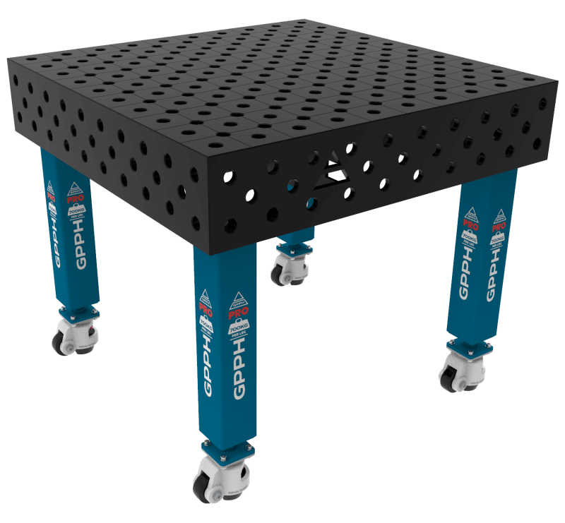 Stół Spawalniczy PRO Rozmiar - 1000x1000mm, System - Φ28, Nogi - Na kołach, Siatka - DIAGONALNA
