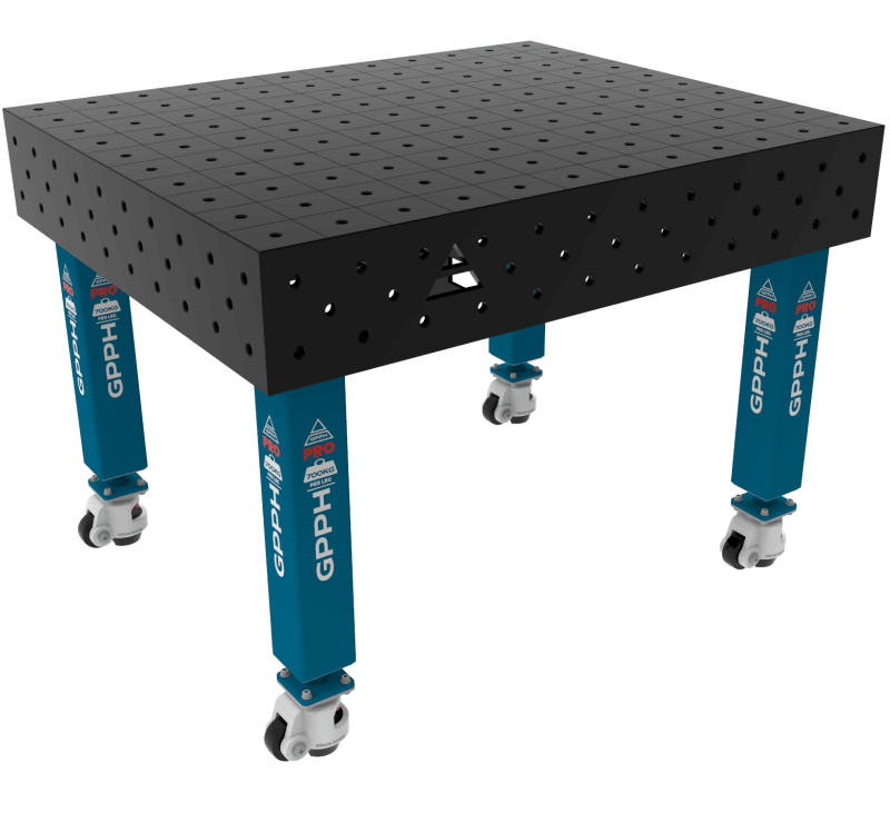 Stół Spawalniczy PRO Siatka - 100x100mm, System - Φ16, Rozmiar - 1200x1200mm, Nogi - Na kołach