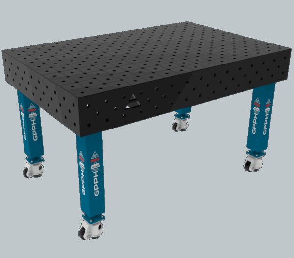 Stół Spawalniczy PRO System - Φ16, Rozmiar - 1500x1000mm, Nogi - Na kołach, Siatka - DIAGONALNA