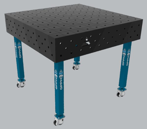 Stół Spawalniczy ECO Rozmiar - 1000x1000mm, Siatka - 100x100mm, System - Φ16, Nogi - Na kołach