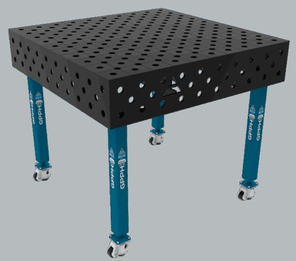 Stół Spawalniczy ECO Rozmiar - 1000x1000mm, Siatka - DIAGONALNA, System - Φ28, Nogi - Na kołach