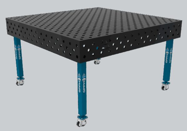 Stół Spawalniczy ECO Rozmiar - 1500x1480mm, Siatka - DIAGONALNA, System - Φ28, Nogi - Na kołach