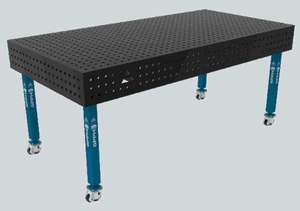 Stół Spawalniczy ECO Rozmiar - 2000x1000mm, Siatka - 50x50mm, System - Φ16, Nogi - Na kołach