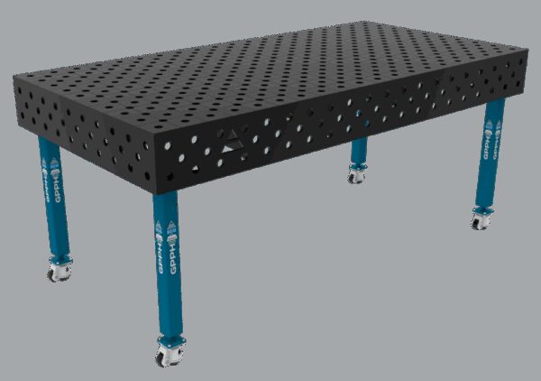 Stół Spawalniczy ECO Rozmiar - 2000x1000mm, Siatka - DIAGONALNA, System - Φ28, Nogi - Na kołach
