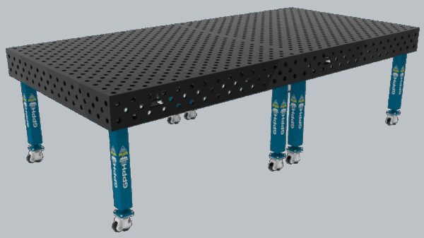 Stół Spawalniczy PLUS Rozmiar - 3000x1480mm, Siatka - diagonalna, System - Φ28, Nogi - Na kołach