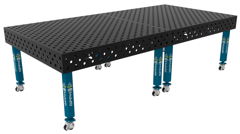 Stół Spawalniczy PLUS Rozmiar - 3000x1480mm, Siatka - diagonalna, System - Φ28, Nogi - Na kołach