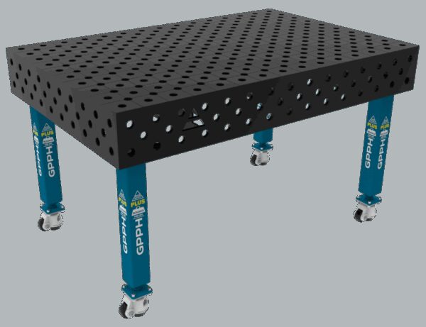 Stół Spawalniczy PLUS Rozmiar - 1500x1000mm, Siatka - diagonalna, System - Φ28, Nogi - Na kołach