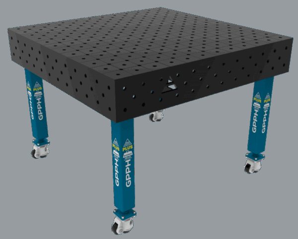 Stół Spawalniczy PLUS Rozmiar - 1200x1200mm, Siatka - diagonalna, System - Φ16, Nogi - Na kołach