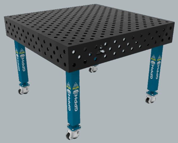 Stół Spawalniczy PLUS Rozmiar - 1200x1200mm, Siatka - diagonalna, System - Φ28, Nogi - Na kołach