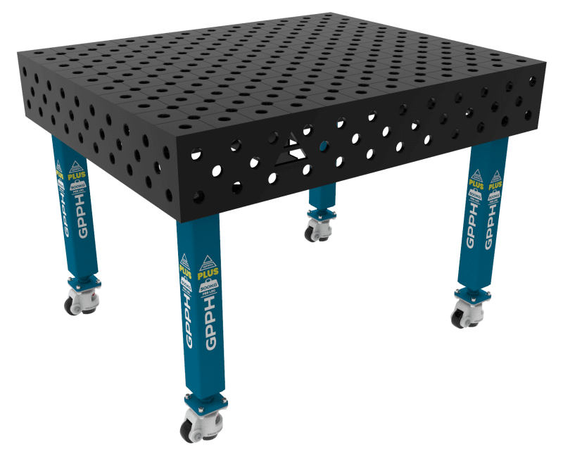 Stół Spawalniczy PLUS Rozmiar - 1200x1000mm, Siatka - diagonalna, System - Φ28, Nogi - Na kołach