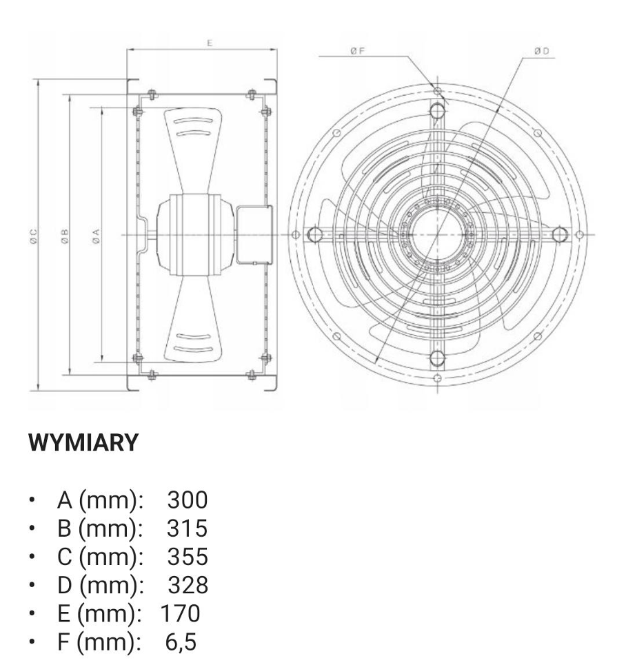 Wymiary wentylatora